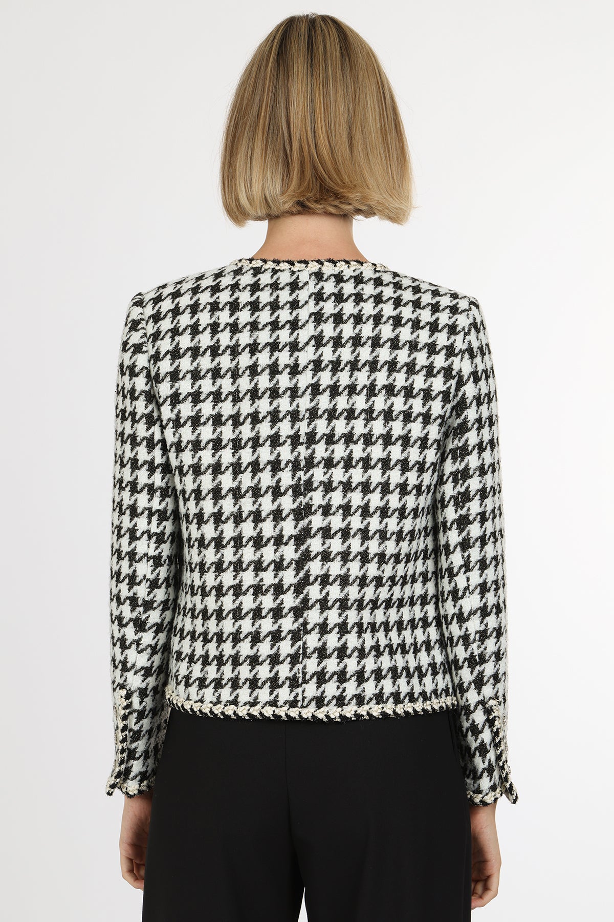 Dylan Contrast Houndstooth Patterned Tweed Jacket