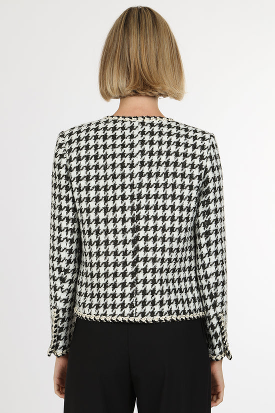 Dylan Contrast Houndstooth Patterned Tweed Jacket