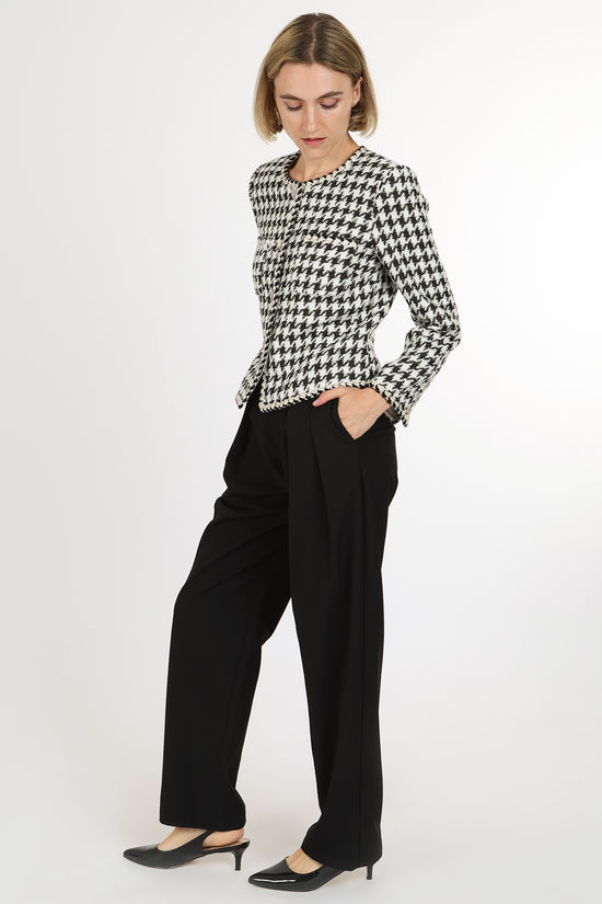 Dylan Contrast Houndstooth Patterned Tweed Jacket