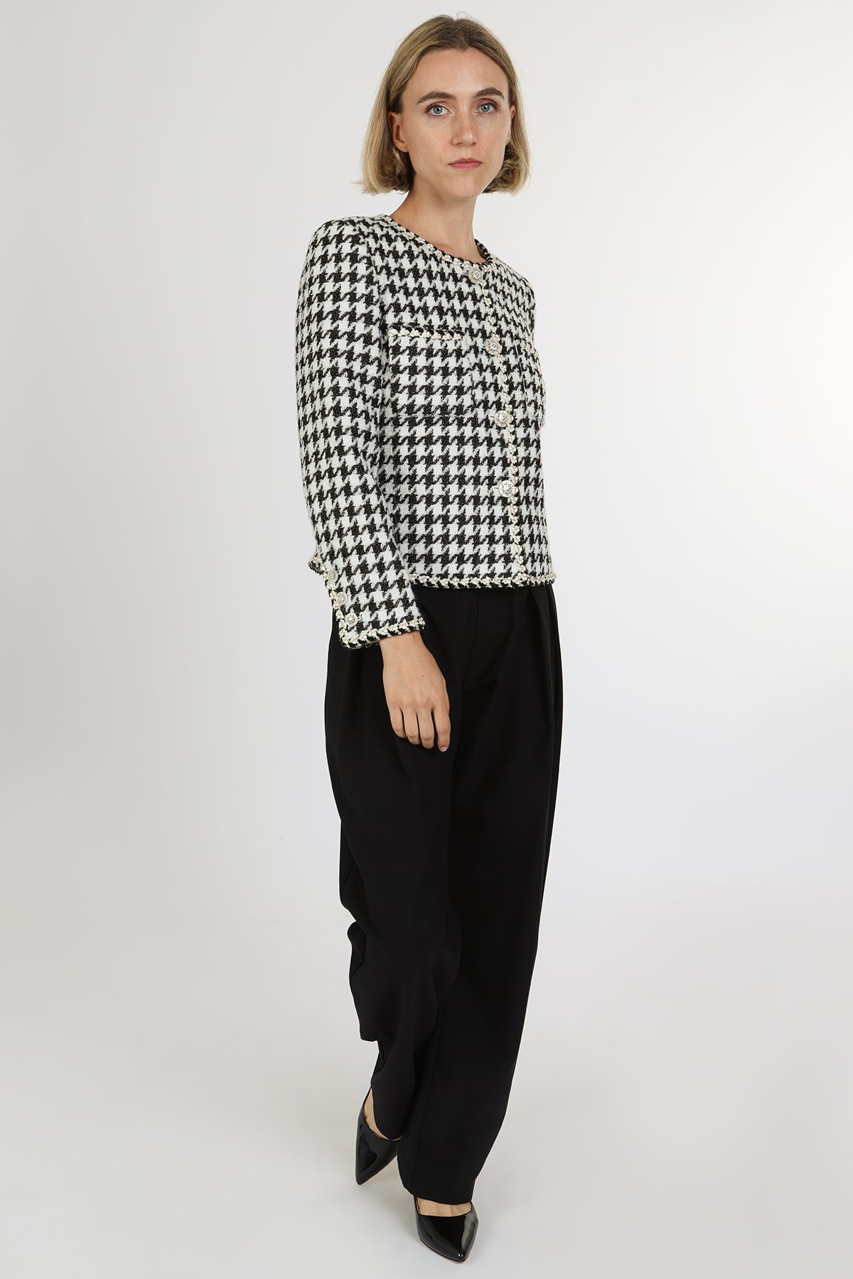 Dylan Contrast Houndstooth Patterned Tweed Jacket