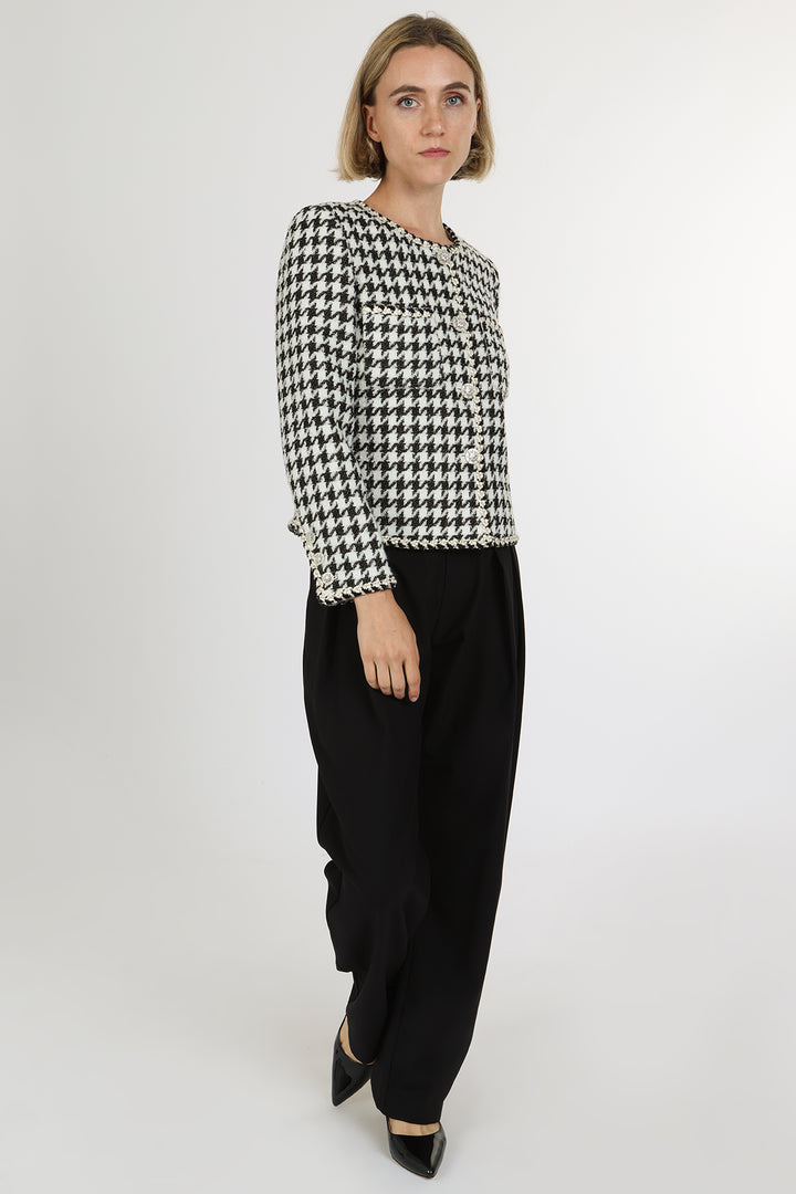 Dylan Contrast Houndstooth Patterned Tweed Jacket