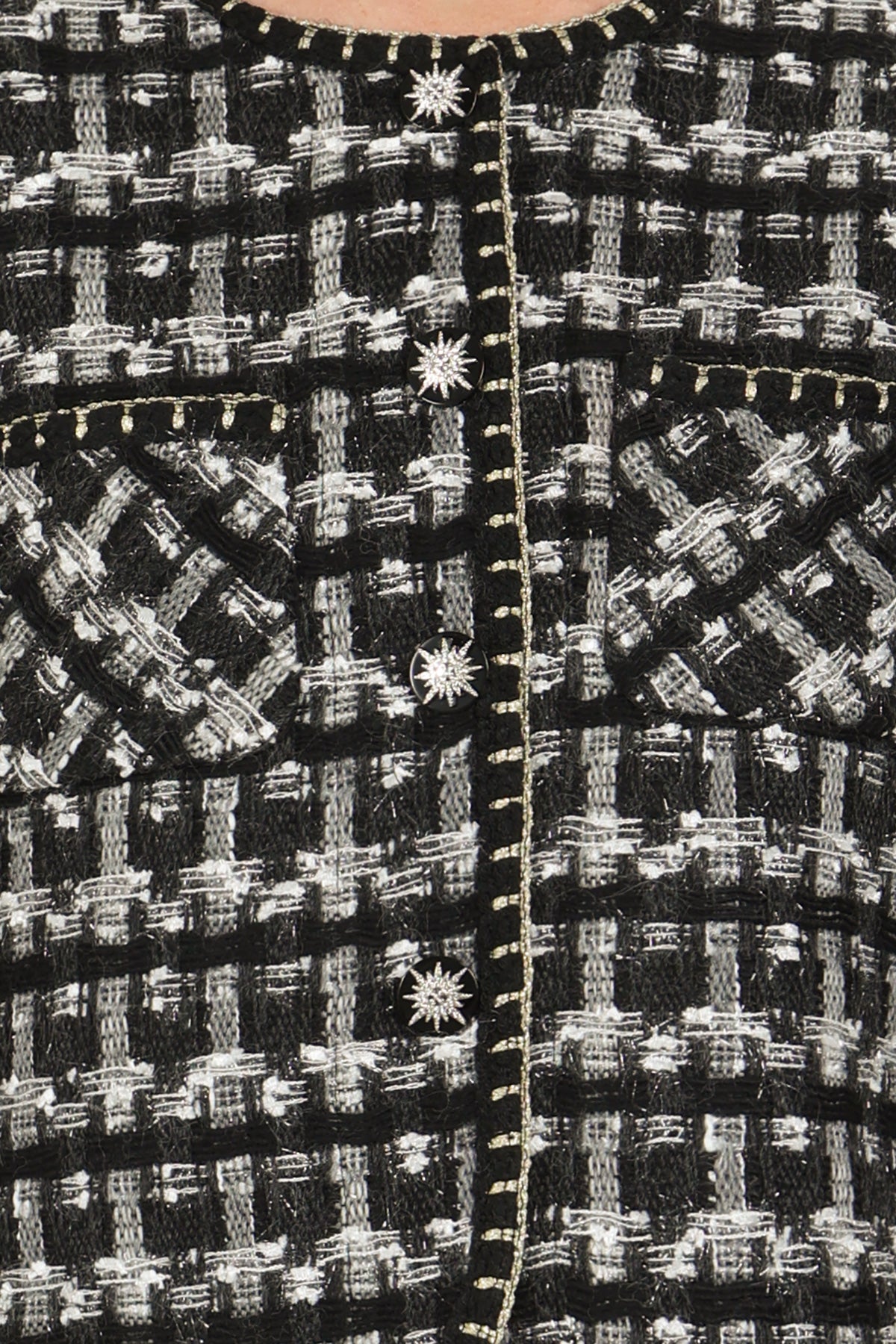 Danielle Plaid Tweed Glitter Braided Trim Detail Jacket
