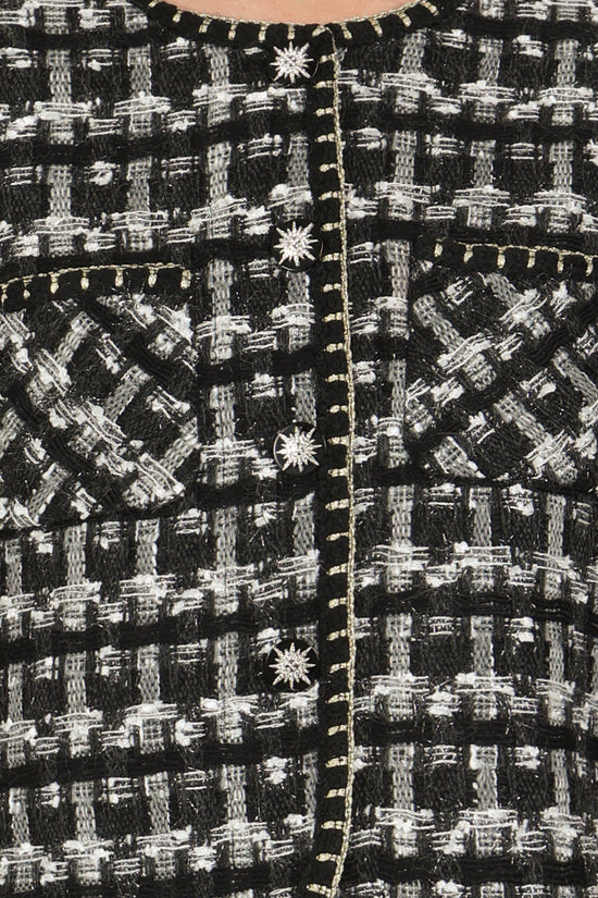 Danielle Plaid Tweed Glitter Braided Trim Detail Jacket