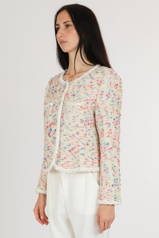 Viola Multicolor Fuzzy Braided Trim Tweed Jacket