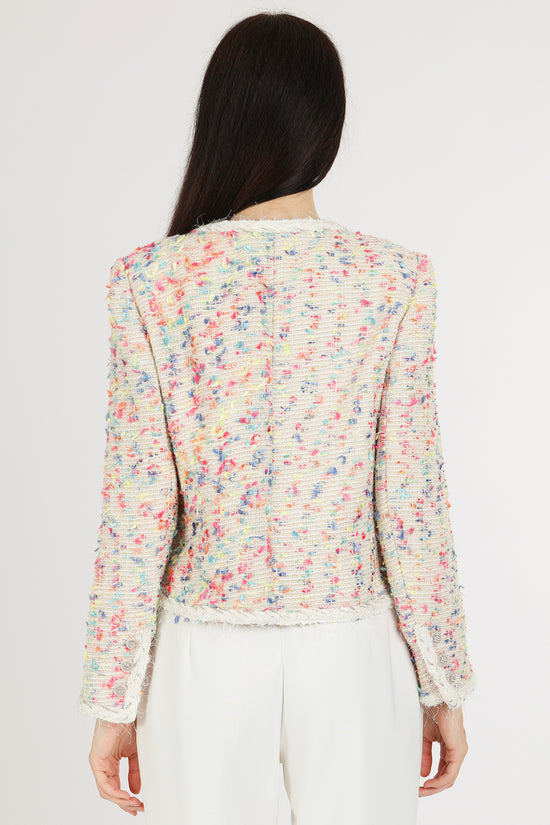 Viola Multicolor Fuzzy Braided Trim Tweed Jacket