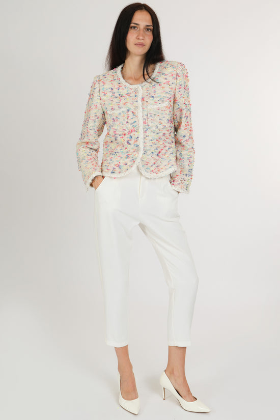 Viola Multicolor Fuzzy Braided Trim Tweed Jacket