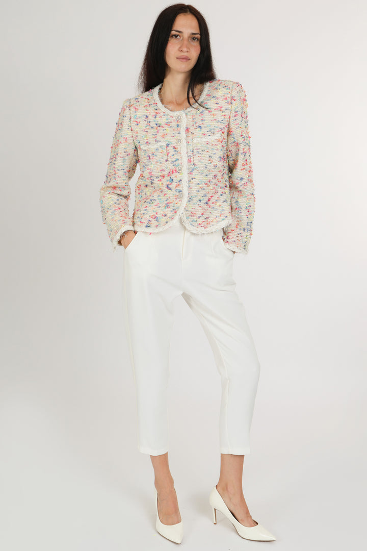 Viola Multicolor Fuzzy Braided Trim Tweed Jacket