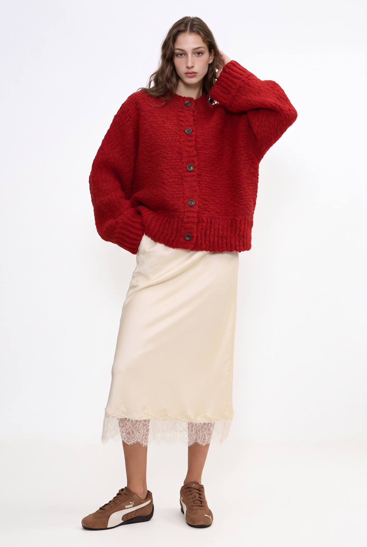 Textured Boucle Button Front Cardigan