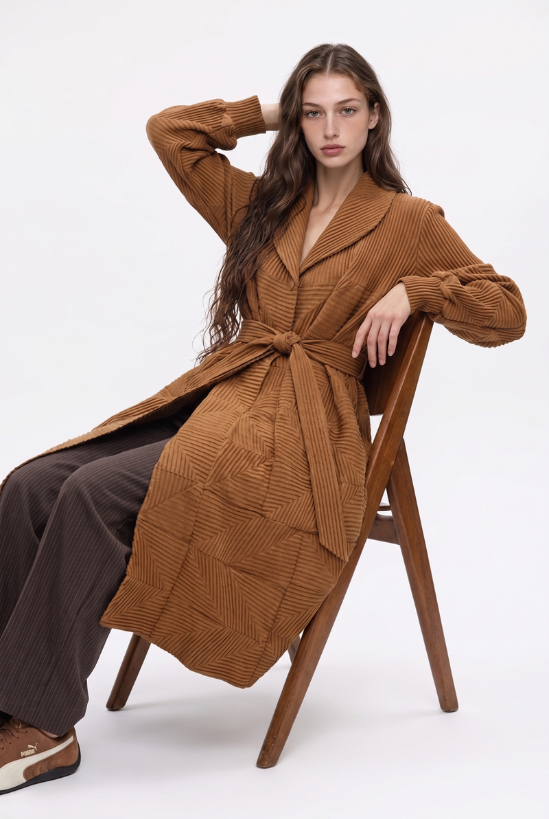 Architectural Geometric Pleated Wrap Coat