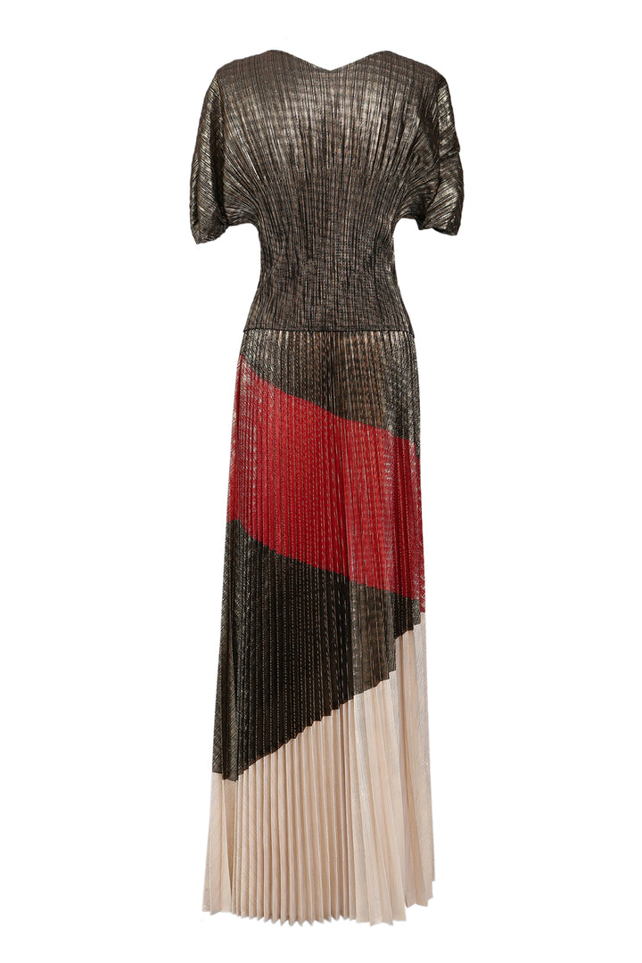 Zachary Beaded Glossy Texture Pleats Top & Skirt Set