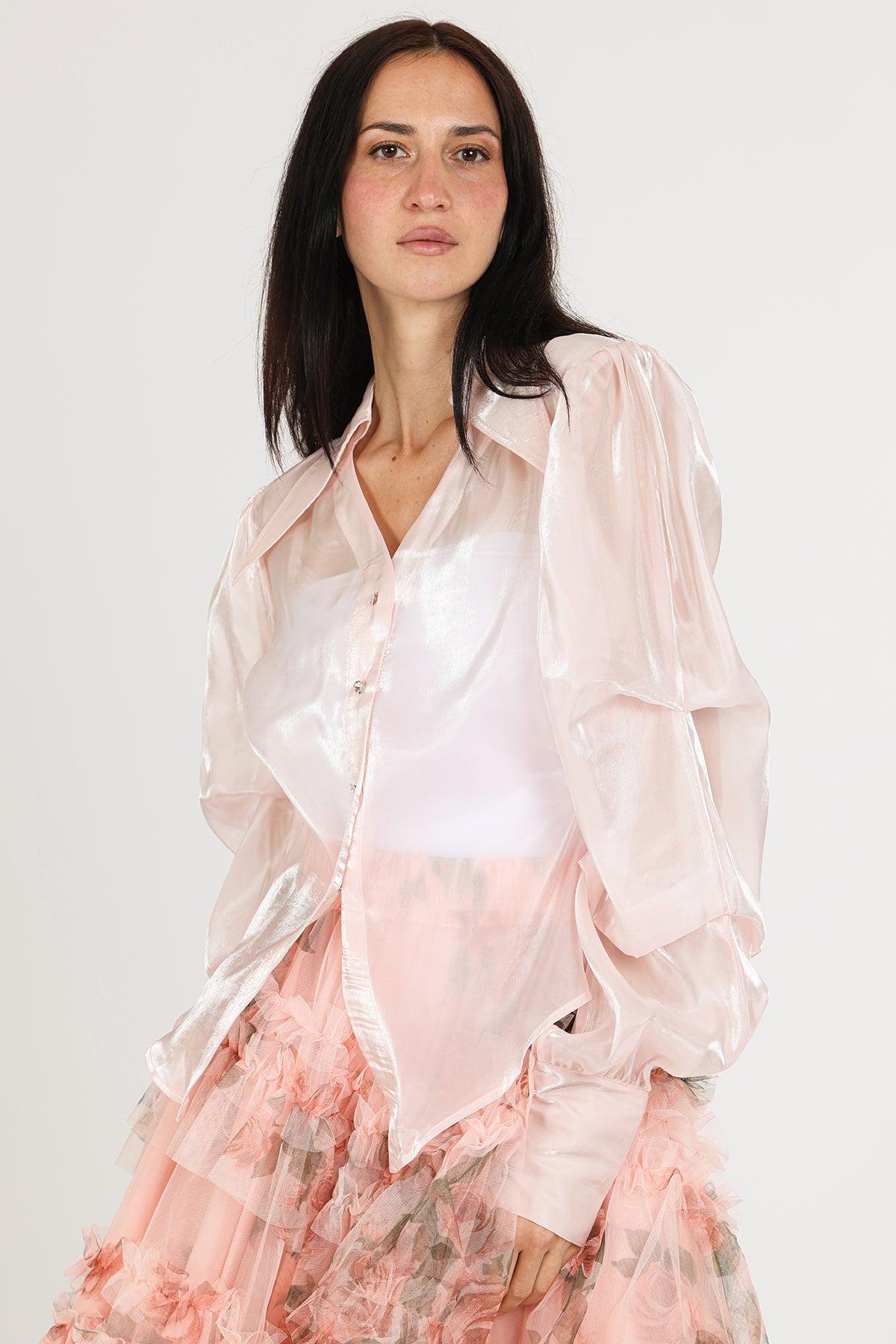 Samson Swallowtail V-Neck Fine Organza Blouse - Shop Beulah Style