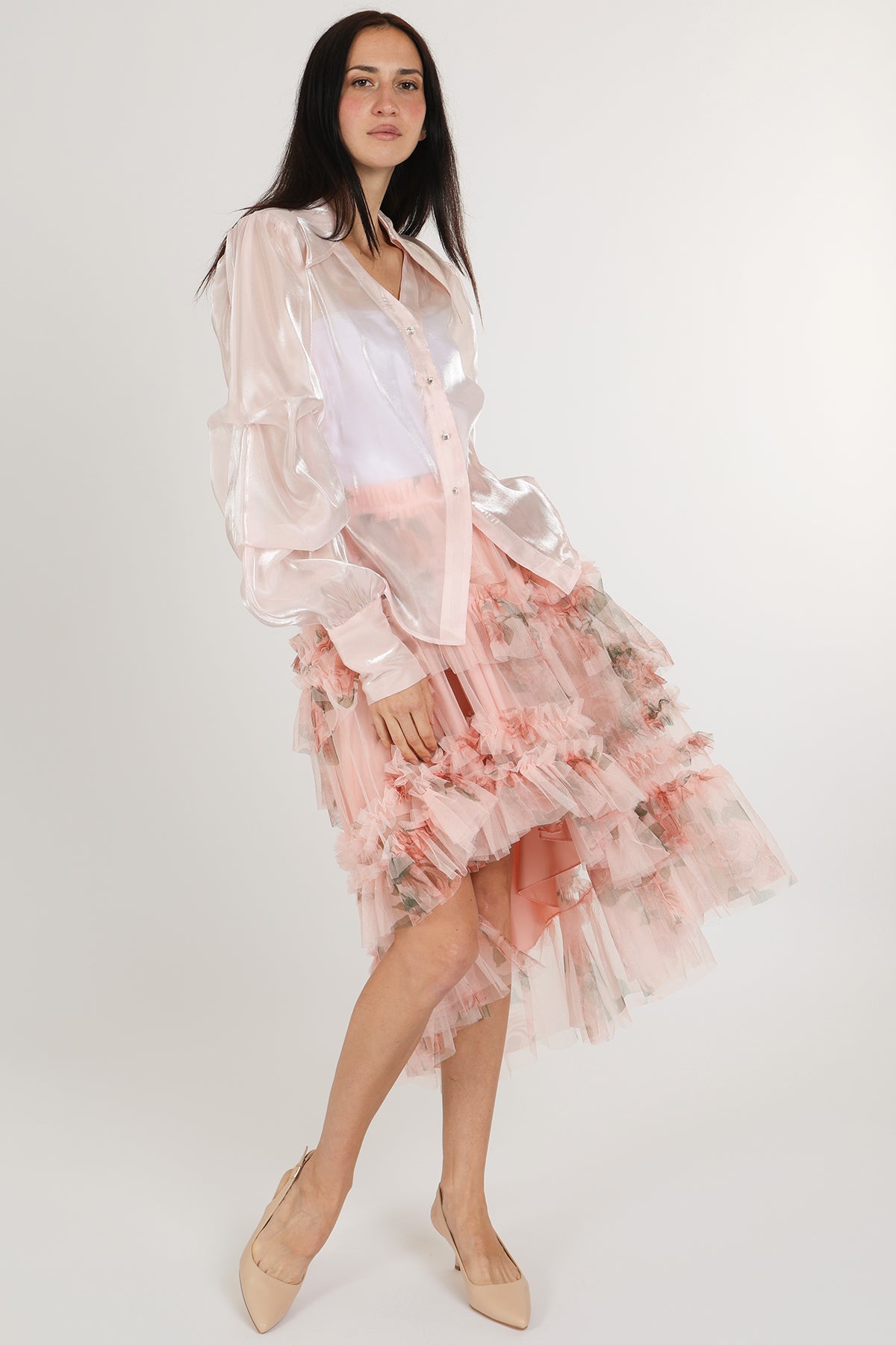 Samson Swallowtail V-Neck Fine Organza Blouse - Shop Beulah Style