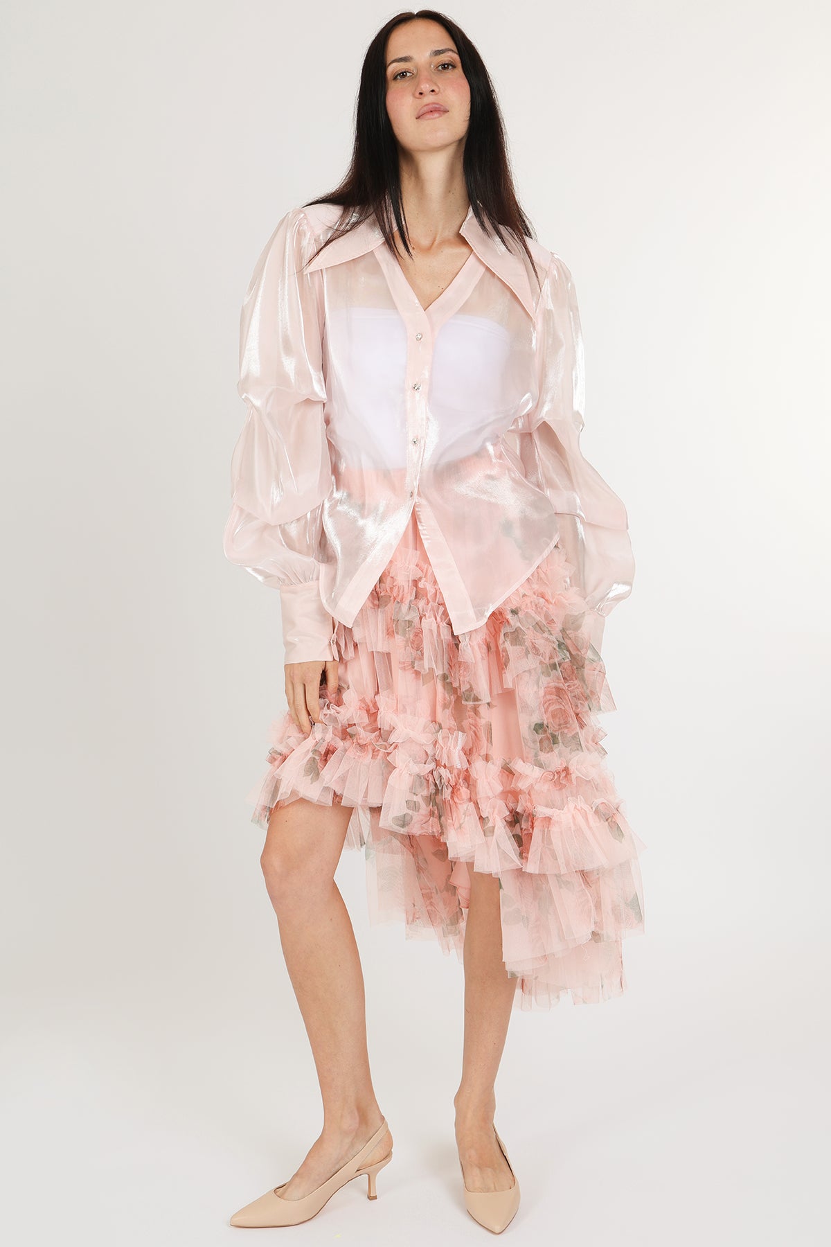 Samson Swallowtail V-Neck Fine Organza Blouse - Shop Beulah Style