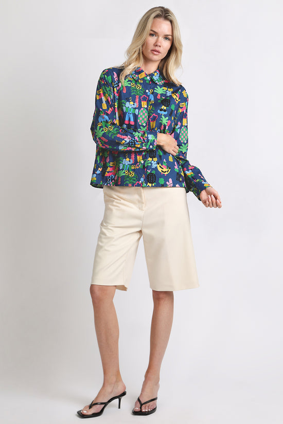 Taika Modern Graphic Print Patterned Cotton Shirt - Shop Beulah Style