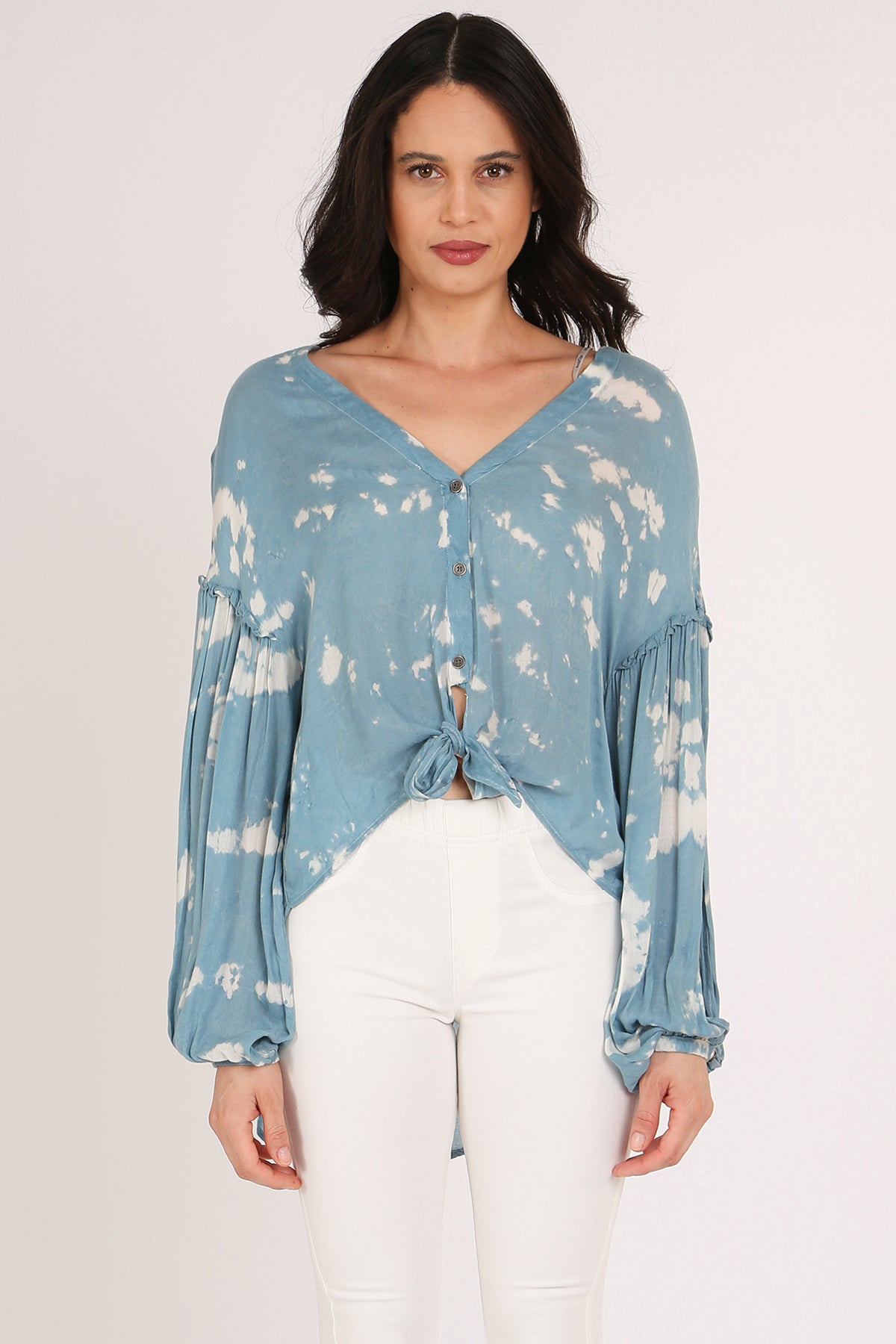 Mark Tie Dye Wash Print Hi-Low Tied Hem V-Neck Tunic - Shop Beulah Style