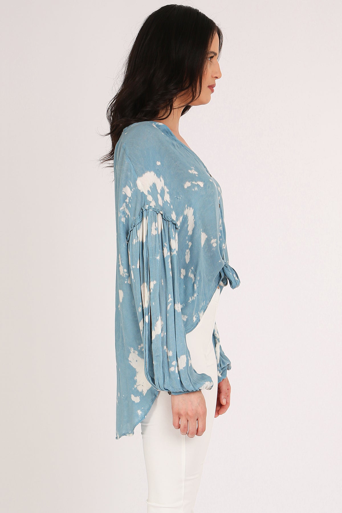 Mark Tie Dye Wash Print Hi-Low Tied Hem V-Neck Tunic - Shop Beulah Style