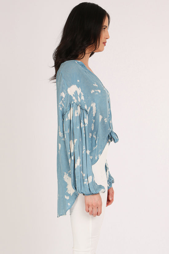 Mark Tie Dye Wash Print Hi-Low Tied Hem V-Neck Tunic - Shop Beulah Style