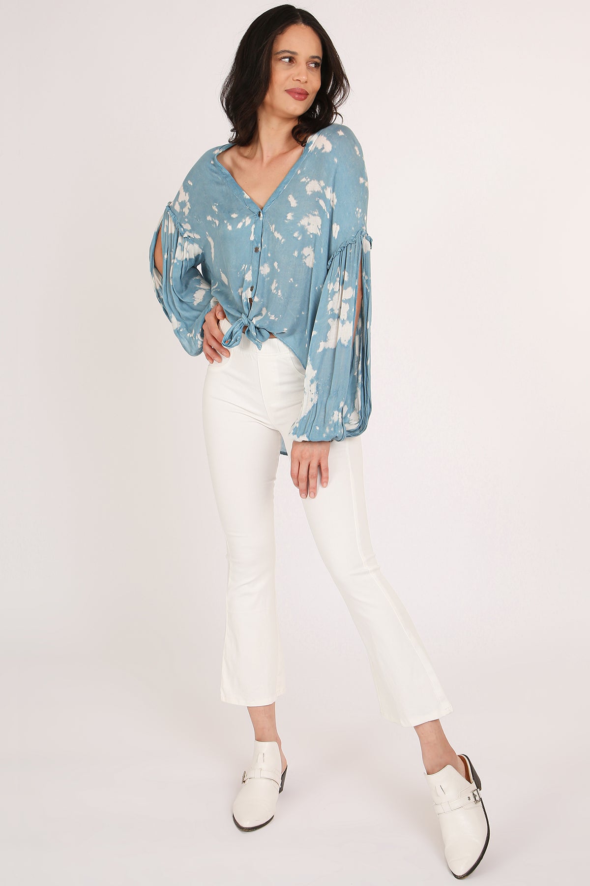 Mark Tie Dye Wash Print Hi-Low Tied Hem V-Neck Tunic - Shop Beulah Style