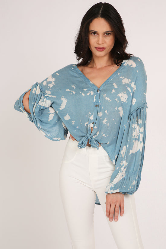 Mark Tie Dye Wash Print Hi-Low Tied Hem V-Neck Tunic - Shop Beulah Style