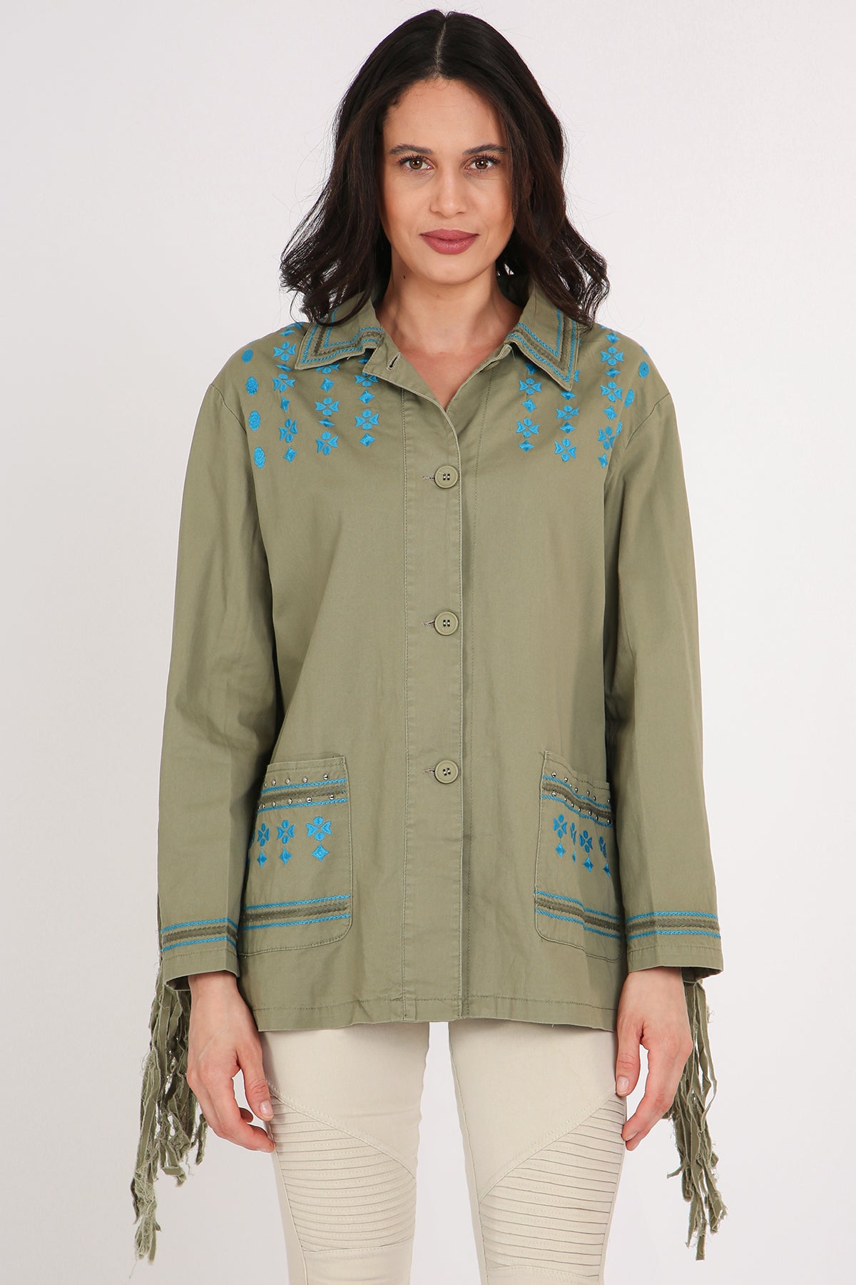 Maria Fringed Tassel Details Embroidered Utility Jacket - Shop Beulah Style