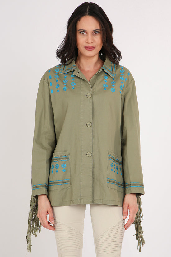 Maria Fringed Tassel Details Embroidered Utility Jacket - Shop Beulah Style