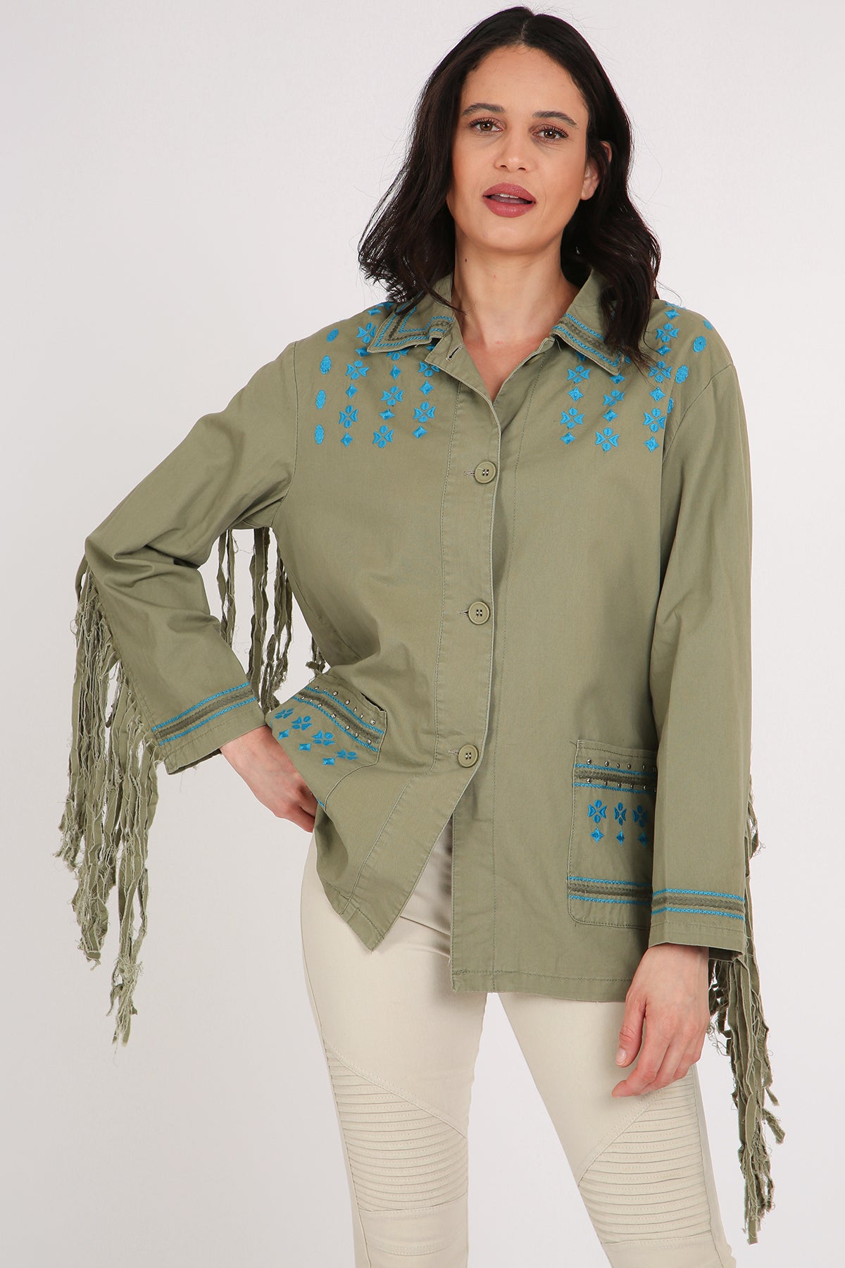 Maria Fringed Tassel Details Embroidered Utility Jacket - Shop Beulah Style