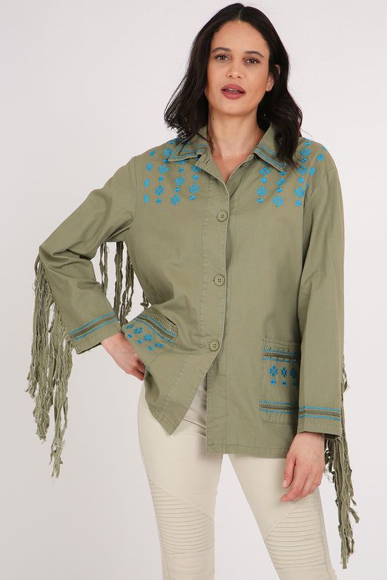 Maria Fringed Tassel Details Embroidered Utility Jacket - Shop Beulah Style