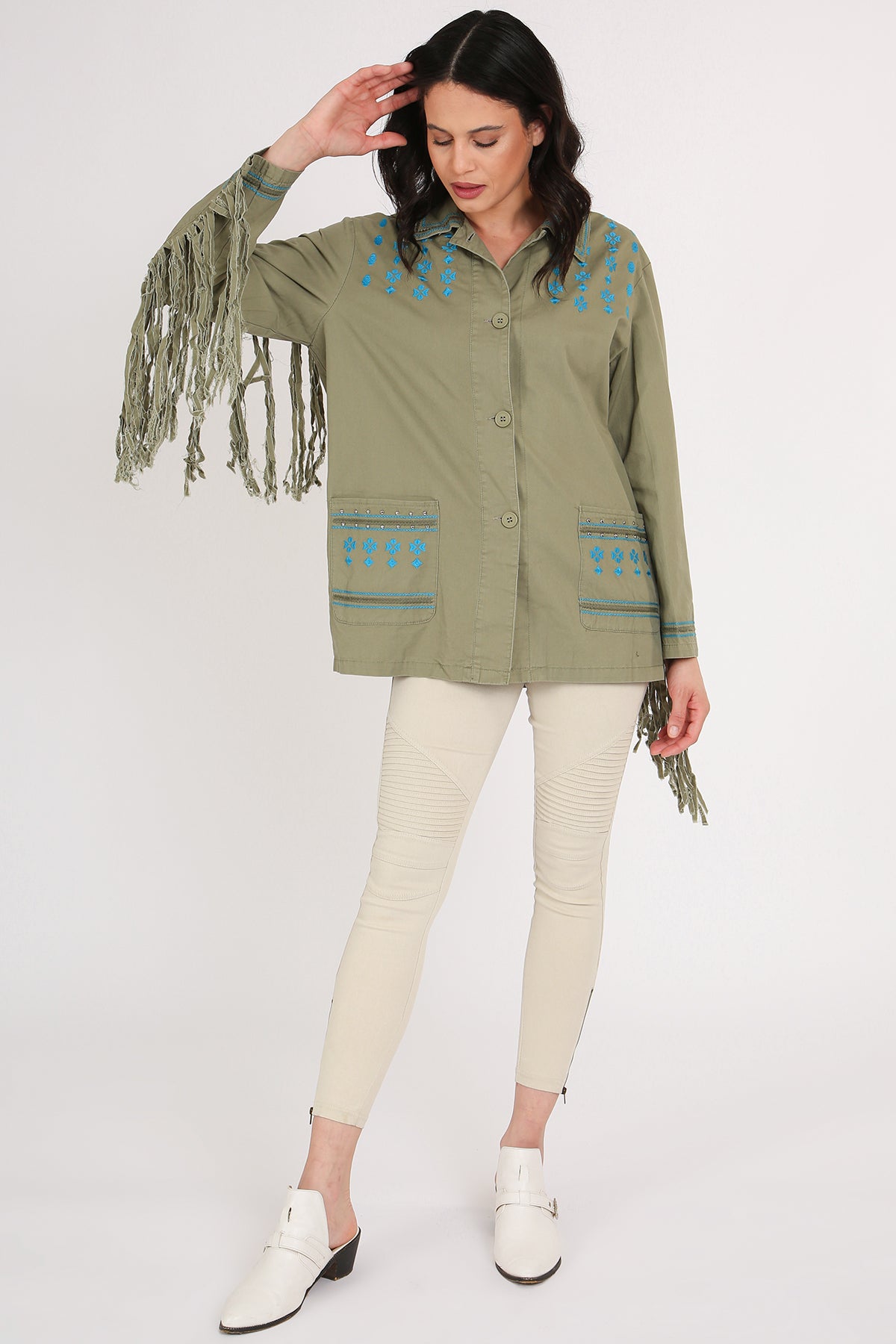 Maria Fringed Tassel Details Embroidered Utility Jacket - Shop Beulah Style