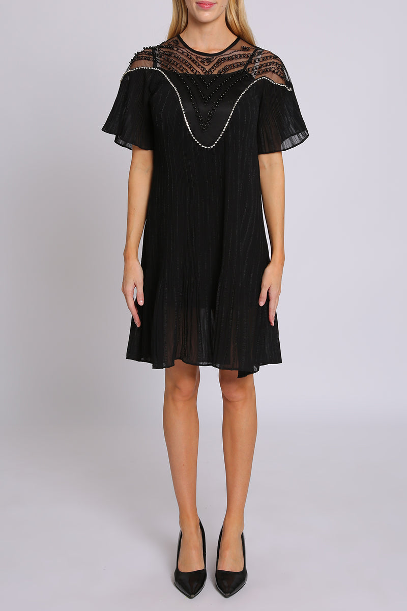 Calla Sweetheart Embellished Pleats Sheer Mini Dress - Shop Beulah Style