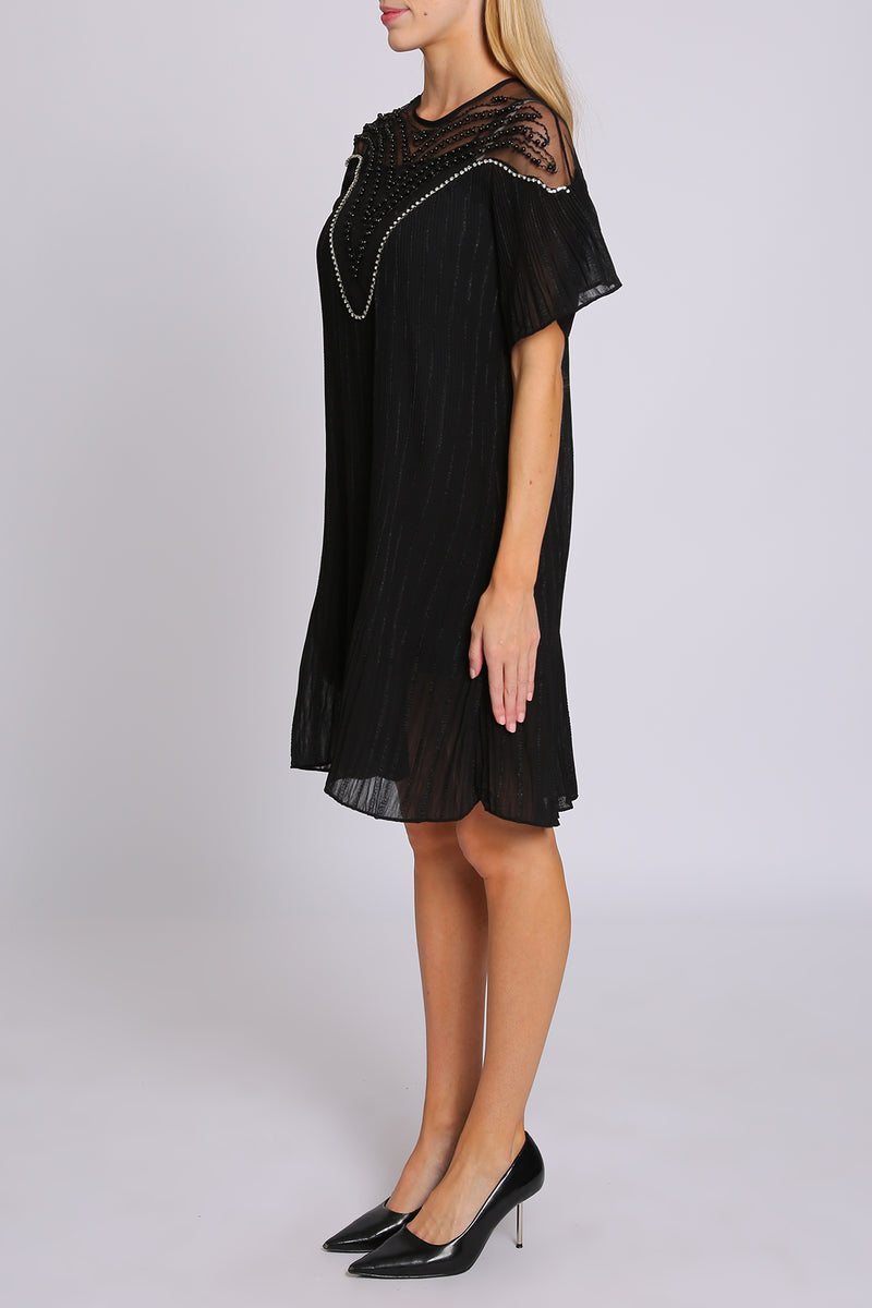 Calla Sweetheart Embellished Pleats Sheer Mini Dress - Shop Beulah Style