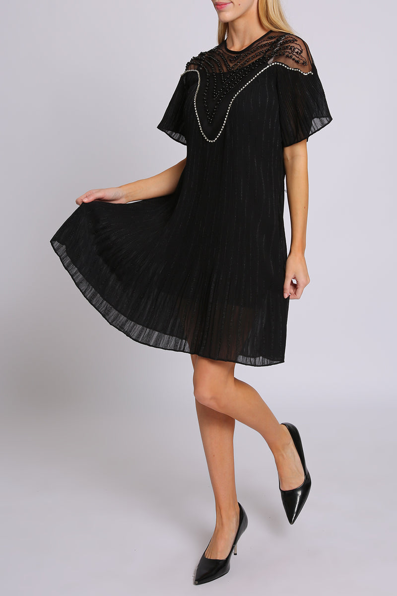 Calla Sweetheart Embellished Pleats Sheer Mini Dress - Shop Beulah Style