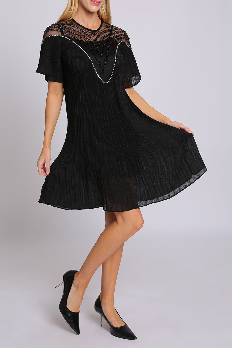 Calla Sweetheart Embellished Pleats Sheer Mini Dress