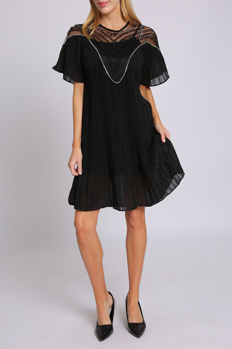 Calla Sweetheart Embellished Pleats Sheer Mini Dress - Shop Beulah Style