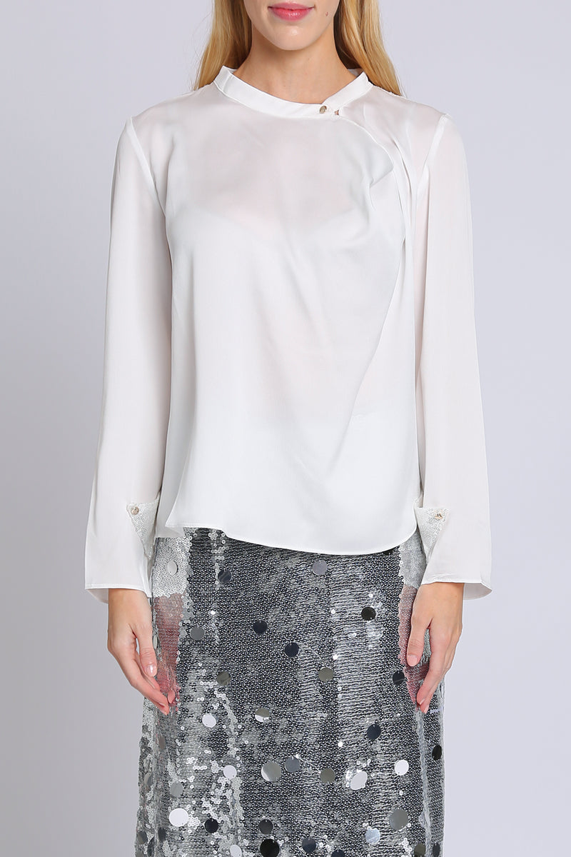 Franz Sequined Trim Detail Satin Blouse - Shop Beulah Style