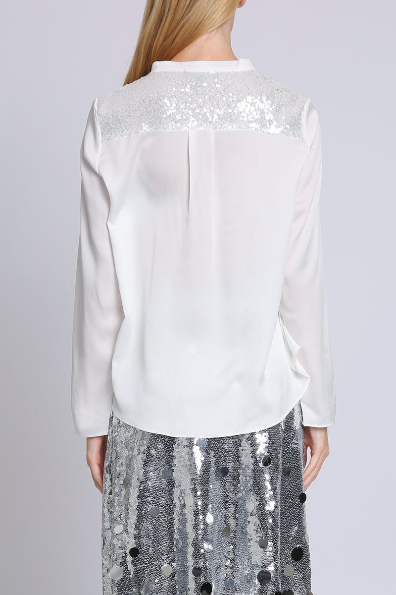 Franz Sequined Trim Detail Satin Blouse - Shop Beulah Style