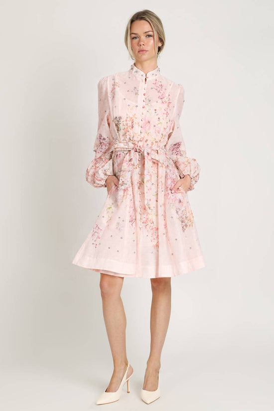 Floral Print Studded Mini Sheer Dress