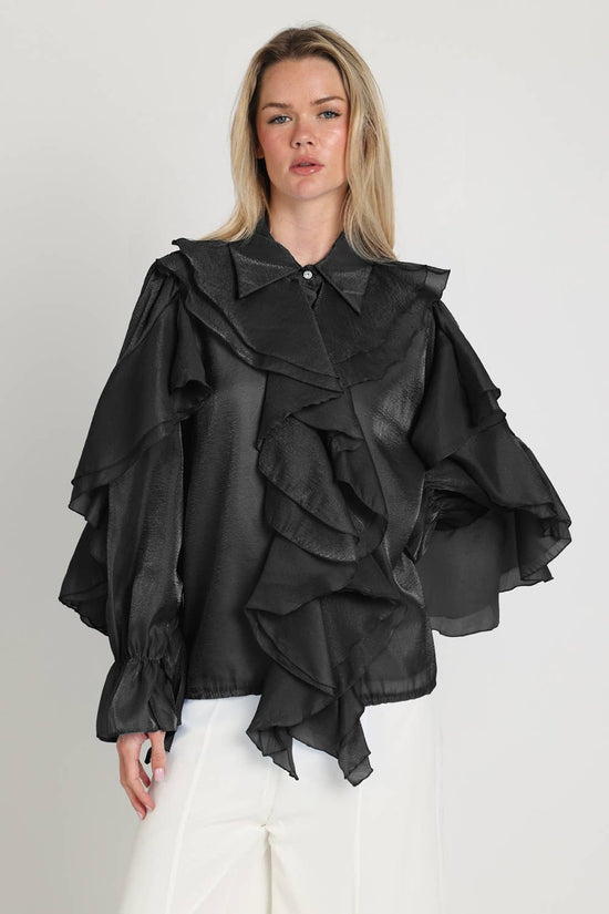 Shimmer Organza Voluminous Ruffled Blouse