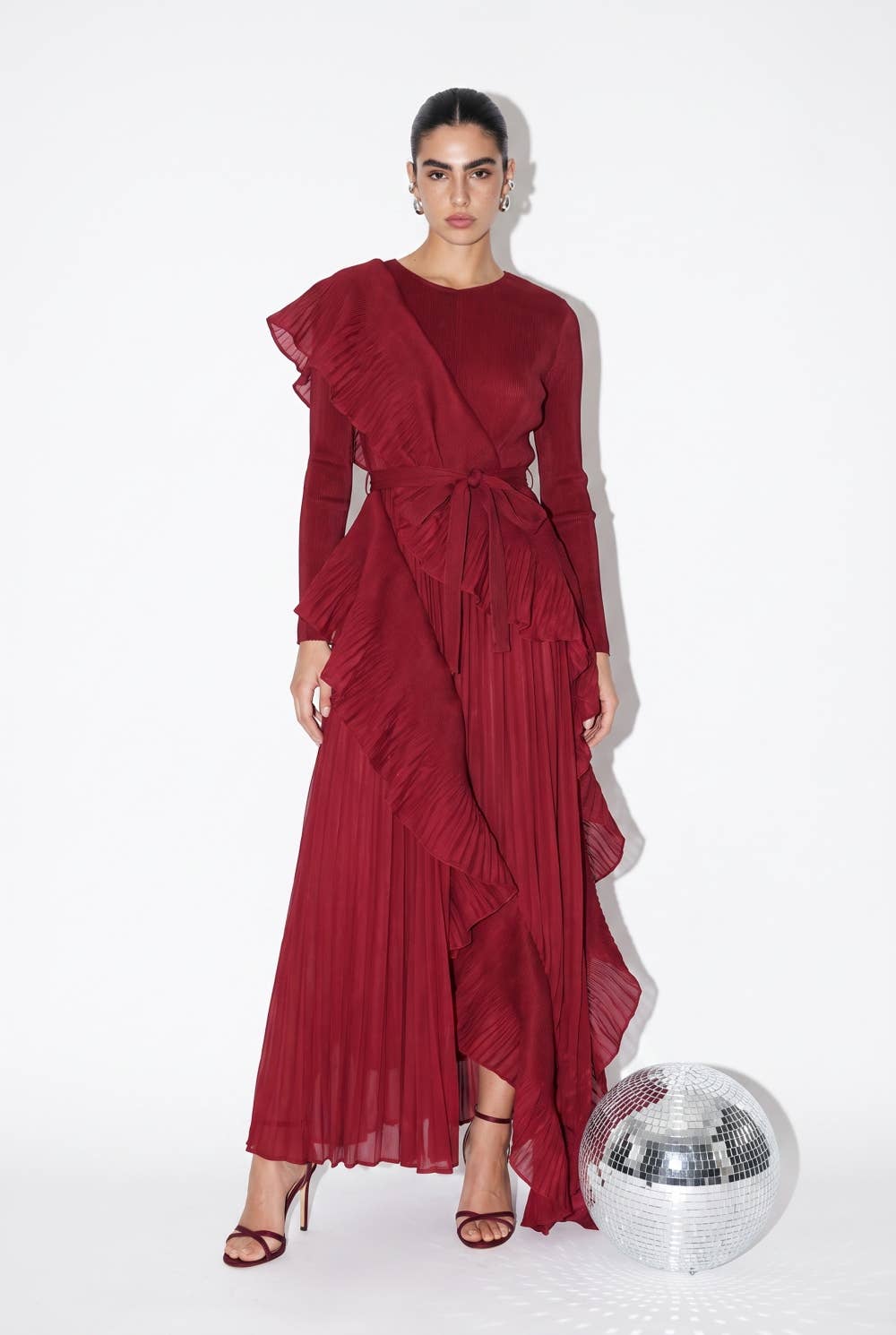 Asymmetric Micro-Pleated Ruffle Maxi Dress - image 2