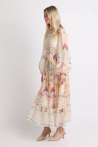 Floral Print Belted Tiered Maxi Dress