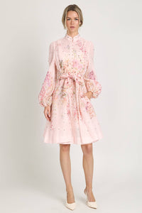 Crystal Embellished Floral Belted Shirt Dress