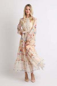 Floral Print Belted Tiered Maxi Dress
