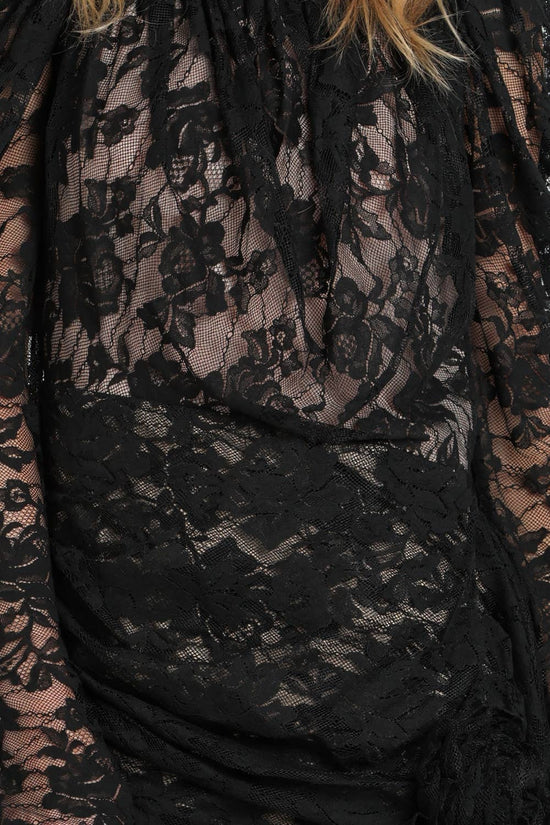 Floral Embroidered Mesh Draped Midi Dress