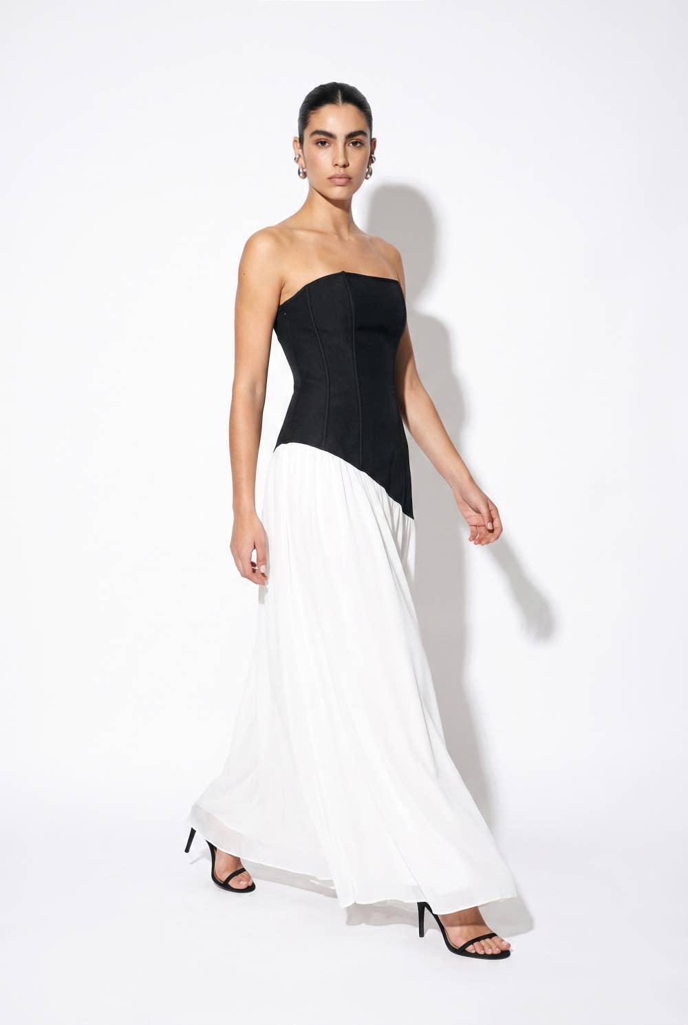 Two Tone Asymmetric Corset Maxi Dress