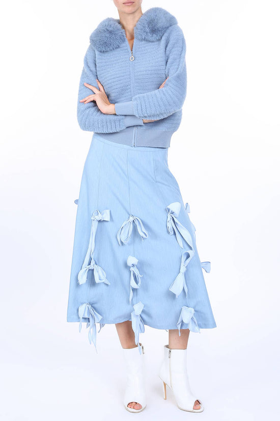 Multi Ribbon Tie Applique A-Line Midi Skirt