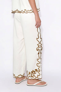 Embroidered Scalloped Wide Leg Trousers