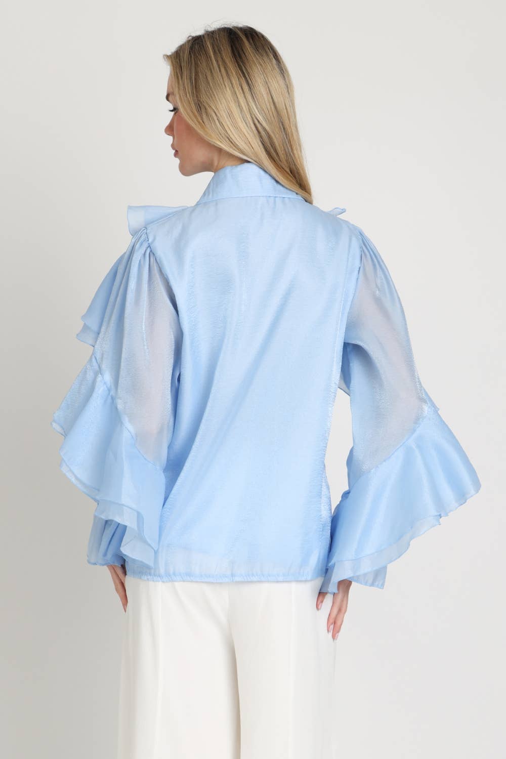 Shimmer Organza Voluminous Ruffled Blouse