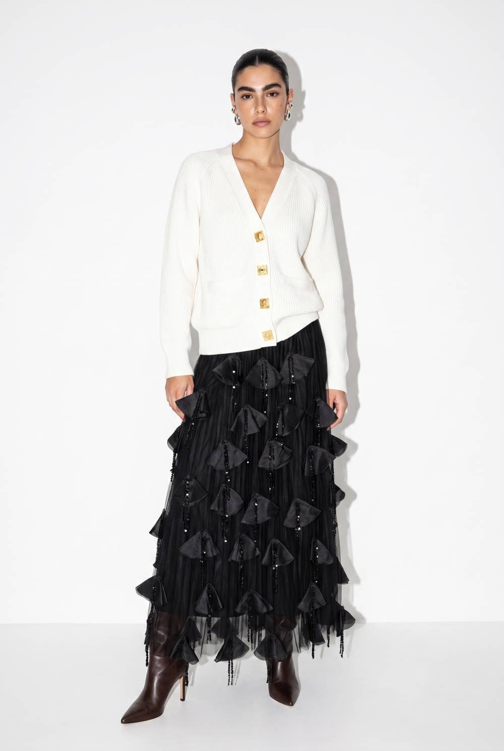 Ribbed Knit Statement Button Cardigan