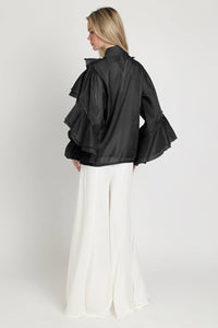 Tiered Ruffles Detail Glossy Chiffon Blouse