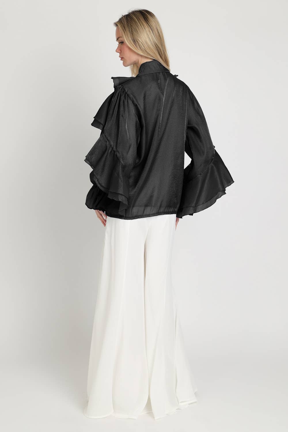 Shimmer Organza Voluminous Ruffled Blouse