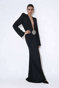 Crystal Embellished Plunge Neck Gown